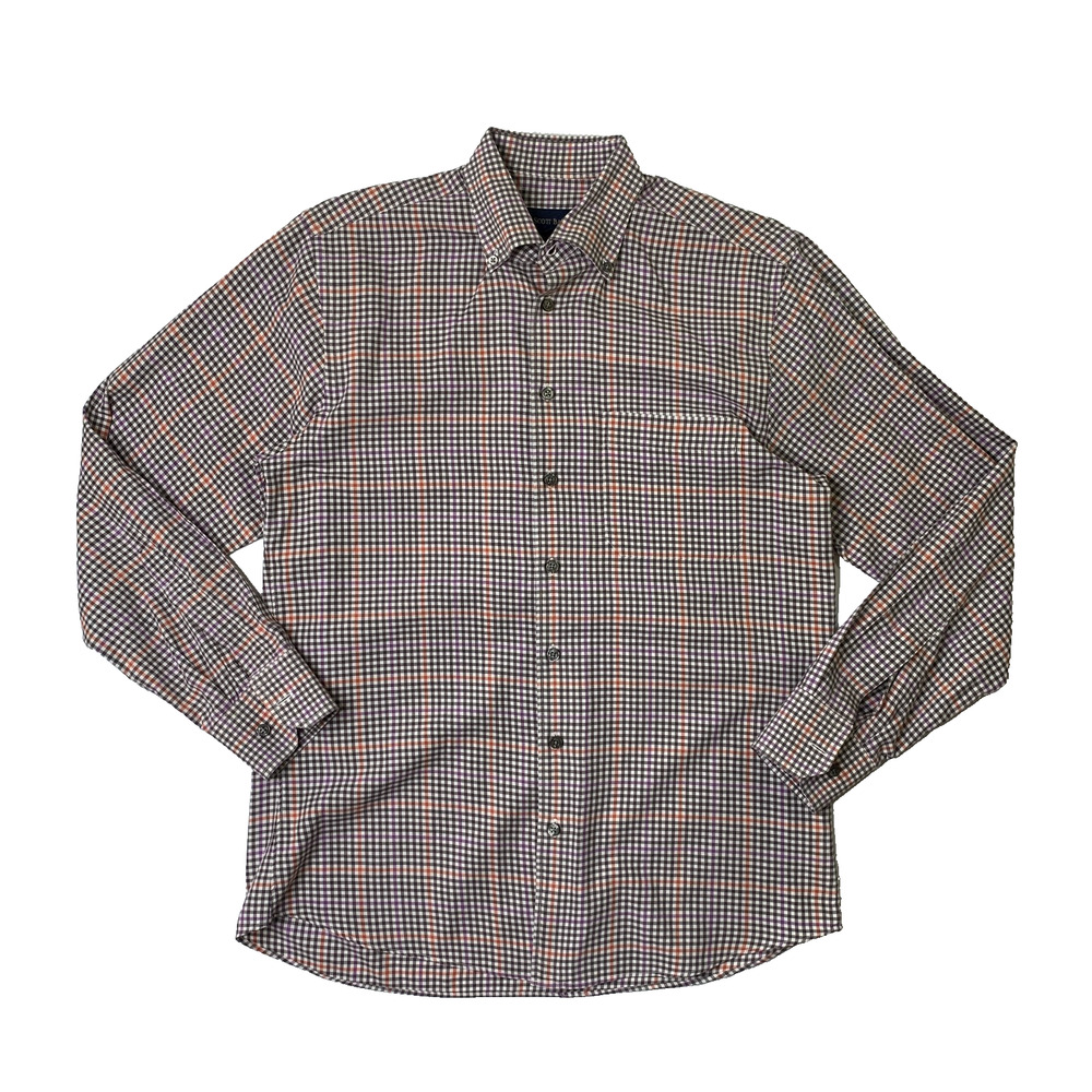 Scott Barber Shirt Mens M Medium White Button Down Gingham Long Sleeve Cotton
